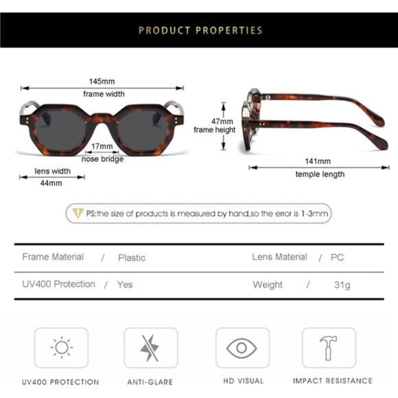 Men Women Sunglasses 100% UV400 Protection Tortoise/Grey - Picture 5 of 6